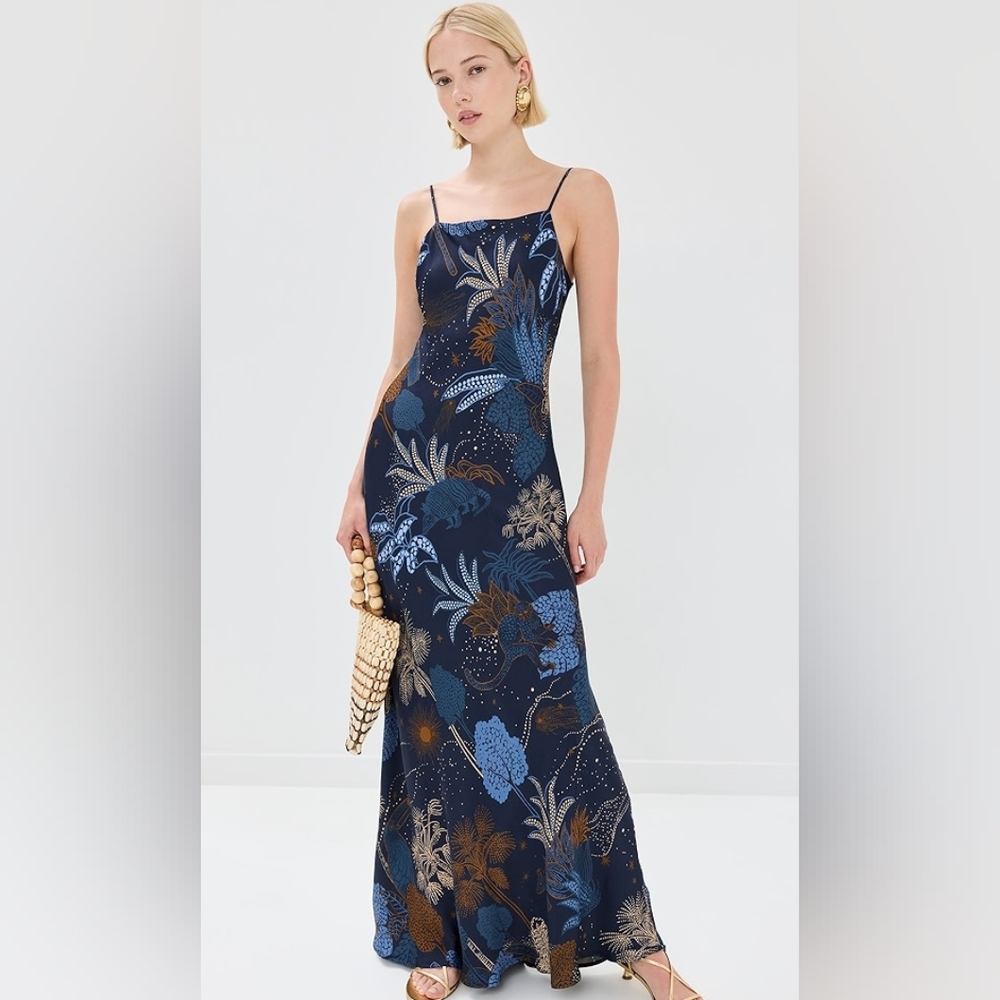FARM Rio Night Jungle Bias Cut Maxi Slipdress
